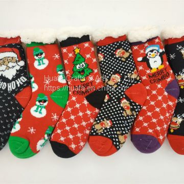 Factory Wholesale Christmas Cozy Yarn Knitted Socks Women's Fleece Lining Fuzzy Soft Slipper Socks