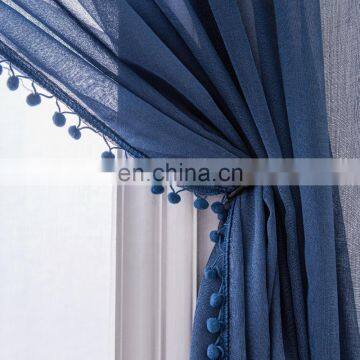 rod pocket voile curtain with pom pom