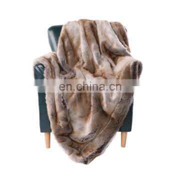 Luxury Fluffy Reversible Warm Tan Grey Printed Faux Fur Minky Fleece Throw Blanket photo-3