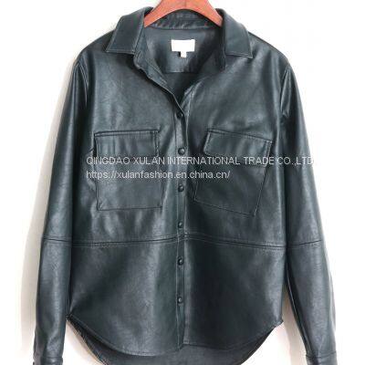 HOT SALE 2021 NEW FASHION LADIES'FAUX LEATHER PU SHIRT JACKET