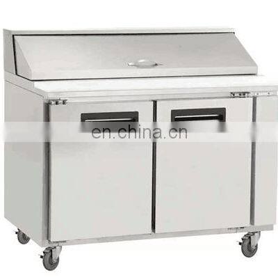 2 Door Stainless Steel Commercial Pizza Counter Refrigerator