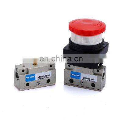 VM131-01-30 G1/8 Thread Mushroom Button Type 3 Port 2 Way Aluminum Air Control Pneumatic Mechanical Valve