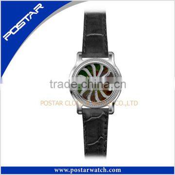 Lady Diamond Watch High Quality Round Face Leather Lady Watch photo-2