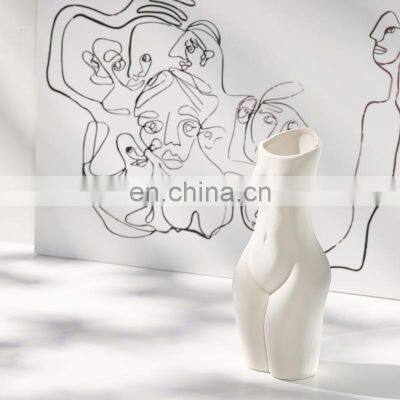 2021 Handmade Nordic White Abstract Minimalist Home Decor Accessories Ceramic Female Body Flower Vase photo-2