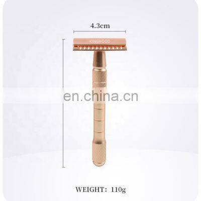 Custom Luxury Eco Friendly Zero Waste Reusable Double Edge Shaving Gold Extension Handle Safety Razor photo-2