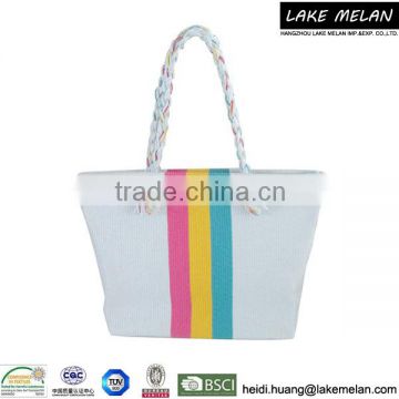 100%Paper Bag (Straw Bag) With Stripped Pattern In Multicolor