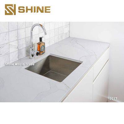 Widely Used White Calacatta Quartz Big Slab Counter Top for Kitchen Villa Bedroom Hotel Indoor for Table Top Dining Mall Use photo-3