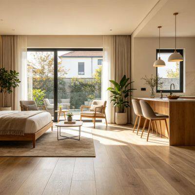 Luxury Wood Grain Flooring, Modern Minimalist Style Laminate Flooring