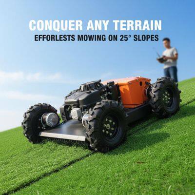 Vigorun Tech VTW550-90 промышленный самоподвижный 4-х тактный газонокосилка с дистанционным управлением мощностью 4500 Вт, двигателем 224 см³. Скорость передвижения: 0 - 6 км/ч