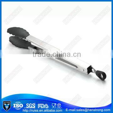 Stainless Steel Handle Silicone Rubber Kitchen Tongs with Tail Lock