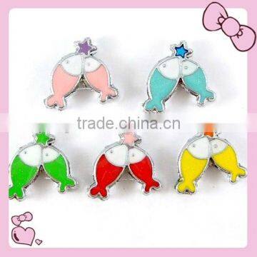 Double Fish Cartoon Enamel Slide Charm 8mm inner Width Wholesale