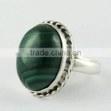 Delicate Bezel Setting Green Malachite Ring, Oxidized Silver Jewellery, Silver Jewellery Wholesaler