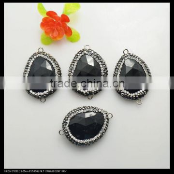 LFD-0078B Wholesale Nature Black Agate Druzy Connector Beads, with Crystal Rhinestone Paved Gem stone Beads Jewelry Findings