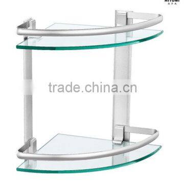 aluminium dual tier glass corner shelf