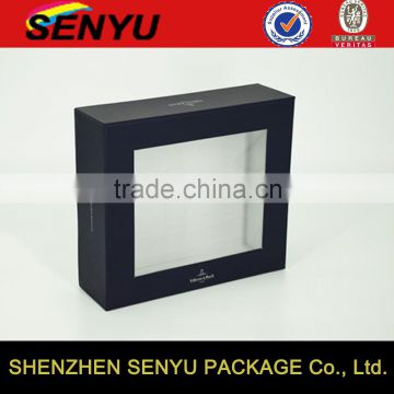 square and black, high-grade packaged gift box, gift paper box design with clear PVC window