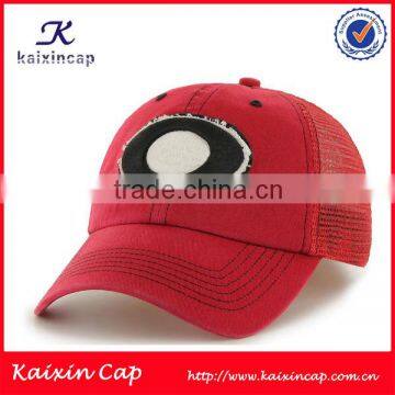 custom made red eco friendly 6 panel flex fitted mesh trucker caps hats with woven label