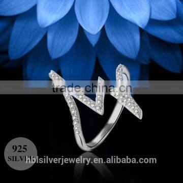 fashionable heartbeat shaped 925 silver ring designs for girl