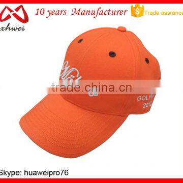 Hat Factory China Promotion Orange Golf Baseball Cap High Quality Unisex Golf Hat