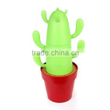 Mugs & Spoon Set 4-piece for Drinking Coffee / Tea / Beverage, Creative Cactus Shape, Plastic Stacking Small Cups Mugs for Cute photo-5