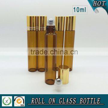 10ML Amber Glass Perfume Roll on Bottle With Silver Lid and Stainless Steel Roller Ball