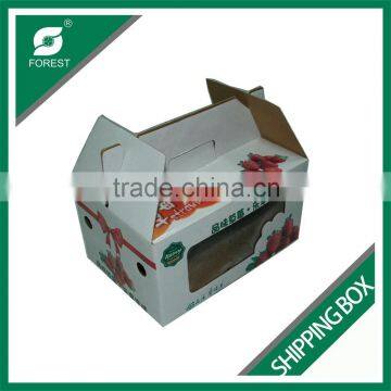 CUSTOMIZED MADE SHIPPING BOX WITH HANDLE FOR STRAWBERRY CORRUGATED BOX FOR GRAPES PACKING WITH PVC WINDOW