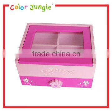 Wood pink jewelry box, girls favourite jewellery gift box, jewelery gift boxes transparent cover jewelery box