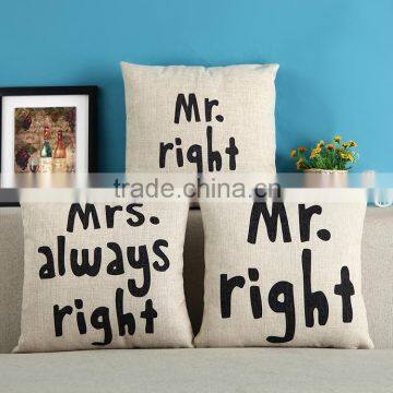 New 2pcs Black White Mr Right Mrs Always Right Couple Pillow Case Cushion Cover Set