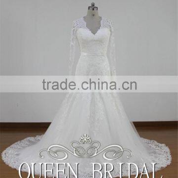 Real Sample Appliqued Lace Long Sleeve Mermaid Islamic Wedding Dress Patterns photo-2