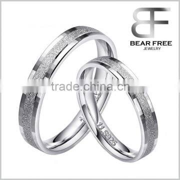 Fashion Jewelry 925 Sterling Silver Frosted Surface Promise Couple Rings Wedding Anniversary Bands Central and Grooves