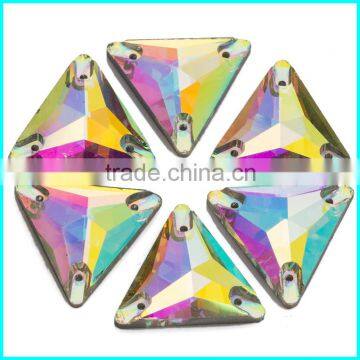 Trangle Acrylic stone 16mm , AB Sew On Stone,2 Holes Sliver Bakc Rhinestone