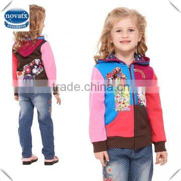 ( F3252 ) Fuchsia 2-8Y Nova baby girl winter fashion casual flower appliqued clothes with zip kids fleece hoody