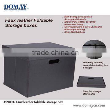 Foldable faux leather storage box