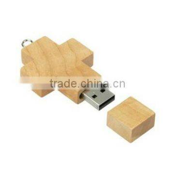 best selling brand engraving logo wooden cross shape usb flash drive