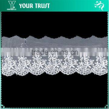 Width 6.0 Centimeter Mesh Flower White Polyester Trimming Lace