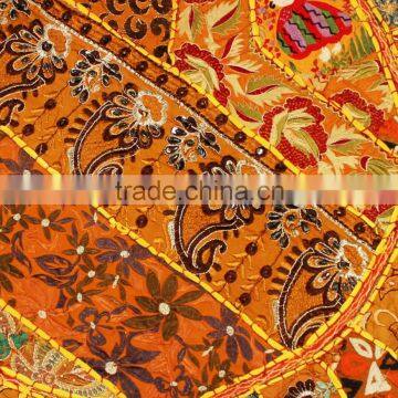 Yellow Indian Meditation Pillows Round Cushion Ethnic Decorative Pillow Patchwork Pillows photo-5