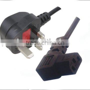 UK power cord BSI RoHS approval 13A C13 bend 90 degree connector