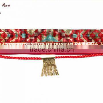 Multilayer Brazilian red mini beads Bracelet with gold Braided Tassel Bracelet