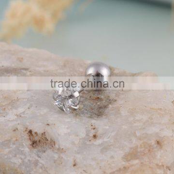 Five Prong Set Five-Pointed Star Clear Zircon Steel Post Tongue Ring Barbell - Completely Customizable Post - Select Material