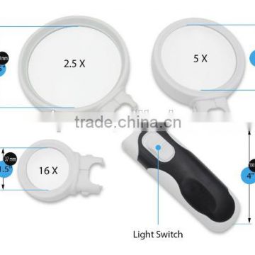 Amazon co Illuminated LED Handheld Magnifying Glass Set - 2.5X 5X and 16X Magnification Power - Handy Magnifier For Senior