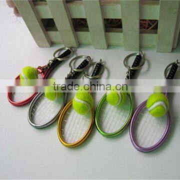 6 color pendant tennis rackets keychain with ball