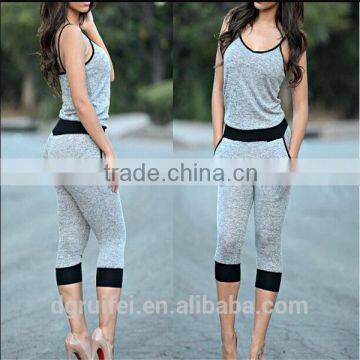 Contrast color suits jumpsuits women cototn hoodie grey sports suits.