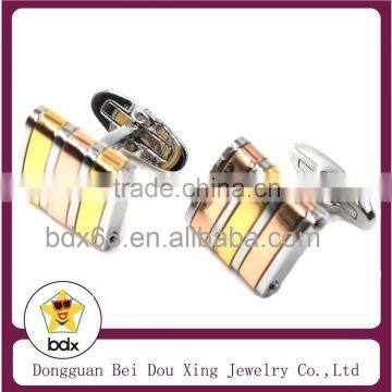 First Grade Fashion Men's Simple Jewelry Wholesale High Polish Stainless Steel Tri-Color Cufflink For Suit Shirts Made In China
