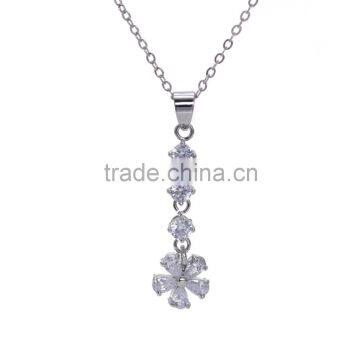 Fashion Long Flower Charm Necklace Wholesale Gold-Tone Silver Cubic Zirconic Necklace
