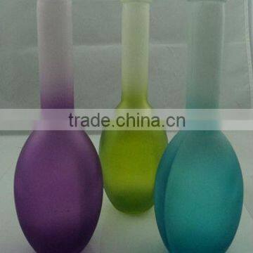 glass painting flower vase, frosted decotarion vials, 350ml customizing graceful glass artware manufacturer