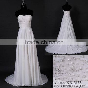 2013 fancy crystal beaded top bodice chiffon wedding dress patterns