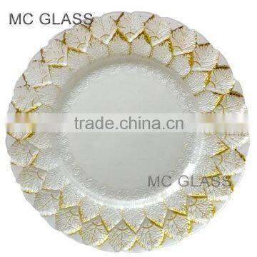 Wholesale Cheap Wedding White Background Gold Silver Leaf Glass Charger Plates