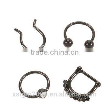 Fashion Clip On Fake Septum Clicker Popular Non Piercing Nose Ring Hoop Shape Bead