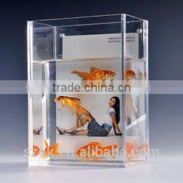 clear acrylic square desktop aquarium fish tank with picture holder promotion