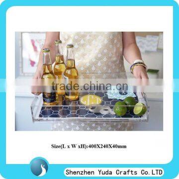 Customize acrylic beer tray with handle, plexiglass serving tray, lucite fruit tray