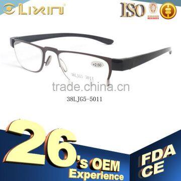 Wholesale Italy design Metal Acetate combined frame shiny brown on Black Temple reading glassses 38LJG5-5011